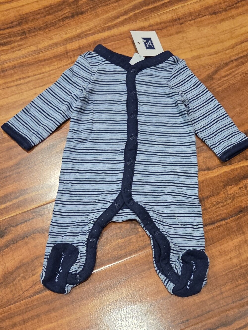 Janie and Jack NWT Newborn Blue Striped Footie Romper